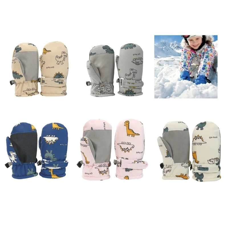 Adjustable Snow Mittens Waterproof Snow Gloves Cartoon Windproof Ski Mittens Quick Drying Design Gloves for Infants 2
