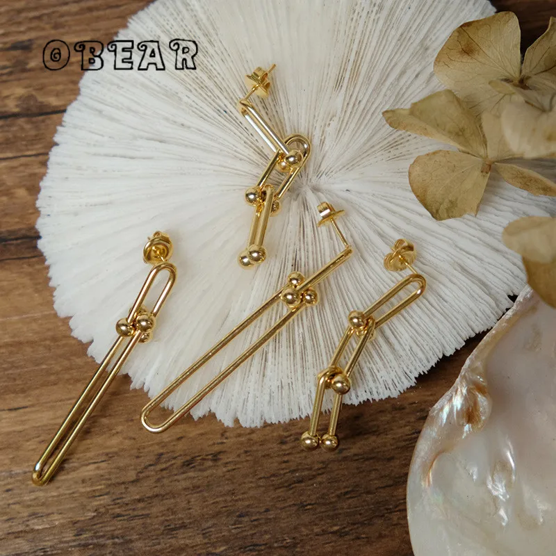 

316L Stainless Steel Vintage Modern Metal Ball Horseshoe Clasp Pin Earrings For Women Girl Non-fading Jewelry Gift Party