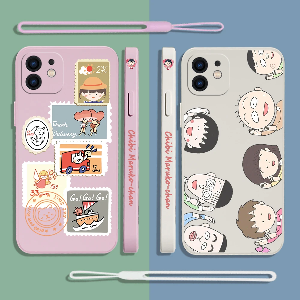 

Classic Cute Animation Chibi Maruko-chan Phone Case For Samsung Galaxy S23 S22 S21 S20 Ultra S10 Note 20 Plus With Lanyard Cover