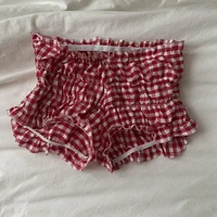 Short à carreaux Vintage des années 90 pour femme, pantalon bouffant élastique, coupe cintrée, Kawaii, vêtements de détente, fée rétro Y2K, bas de culotte mignon 4