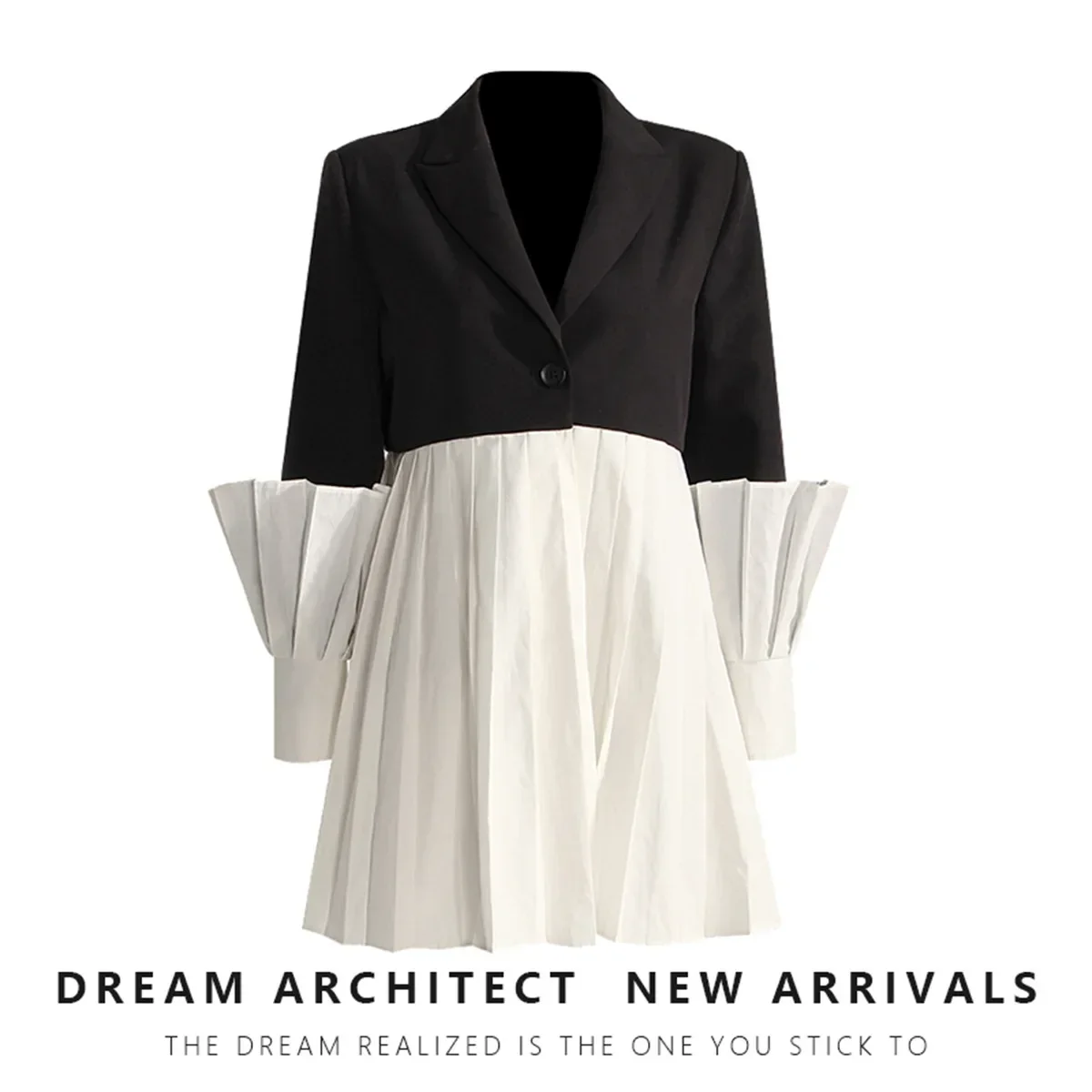 

White Black Women Suits 1 Piece Splicing Color Blazer Formal Office Lady Business Work Wear Fashion Girl Coat Prom Dress