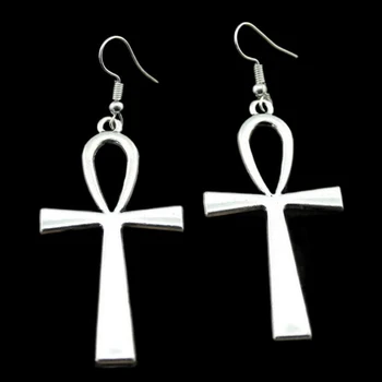 Vintage Big Ankh Crosses Earrings Ancient Egyptian Silver Color Dangle Women's Y2K Aesthetic Jewelry Accessories 2023 New