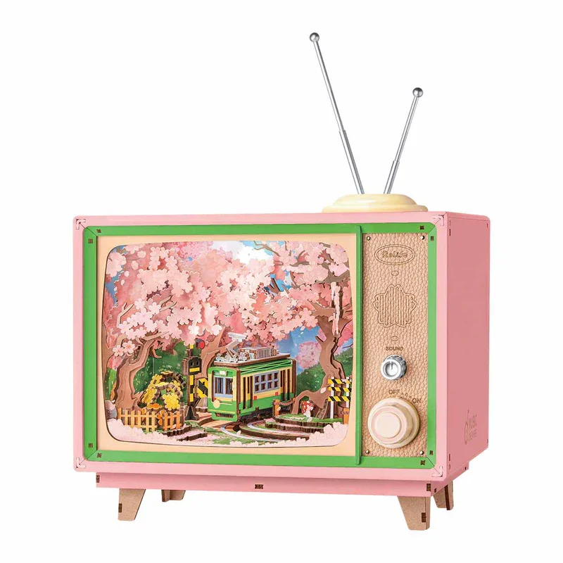 Robotime Rolife DIY Music Box Sakura Dreamy Tour 3D Wooden Puzzle Book Nook TV Model Kit Home Decoration Birthday Gift for Adult 2