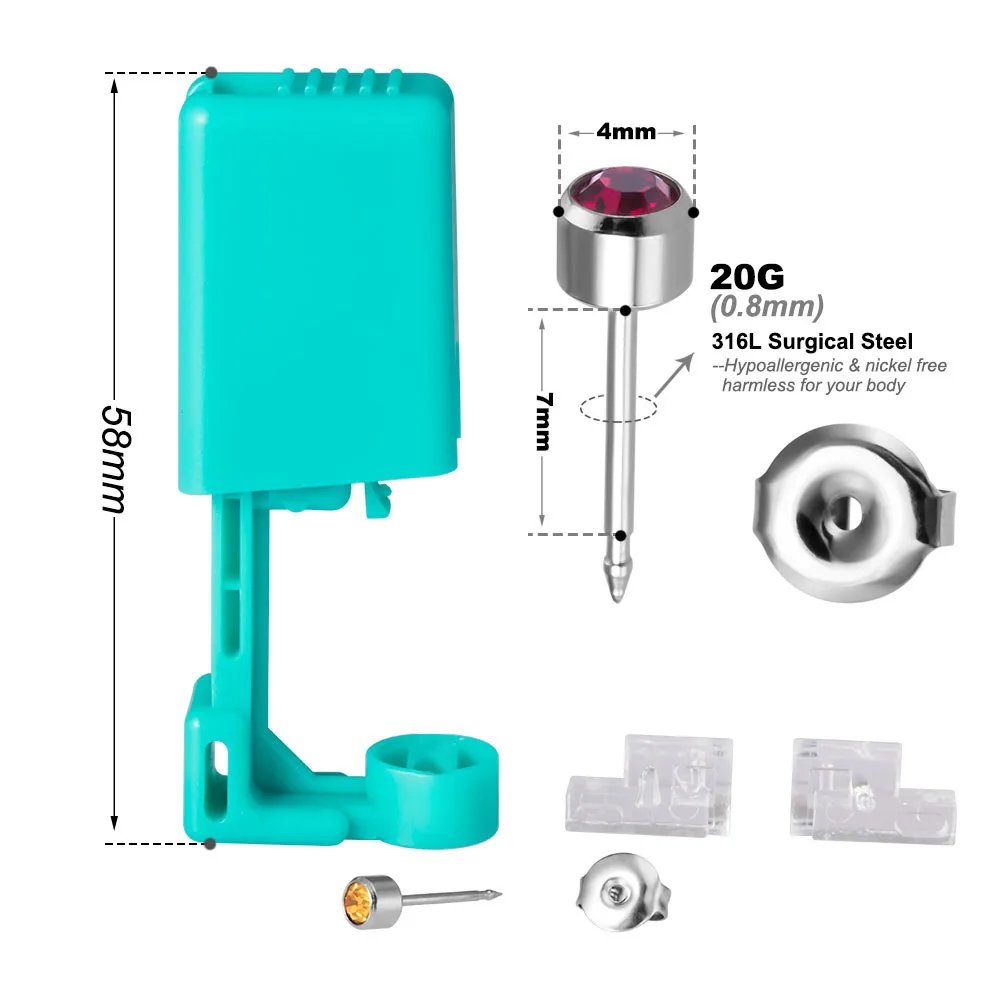 Green No Pain Cartilage Tragus Helix Piercing Gun Women Disposable Sterile Ear Piercing Unit Piercer Tool Machine Kit Stud 1PC ear piercing tool,piercing tool,body piercing kit