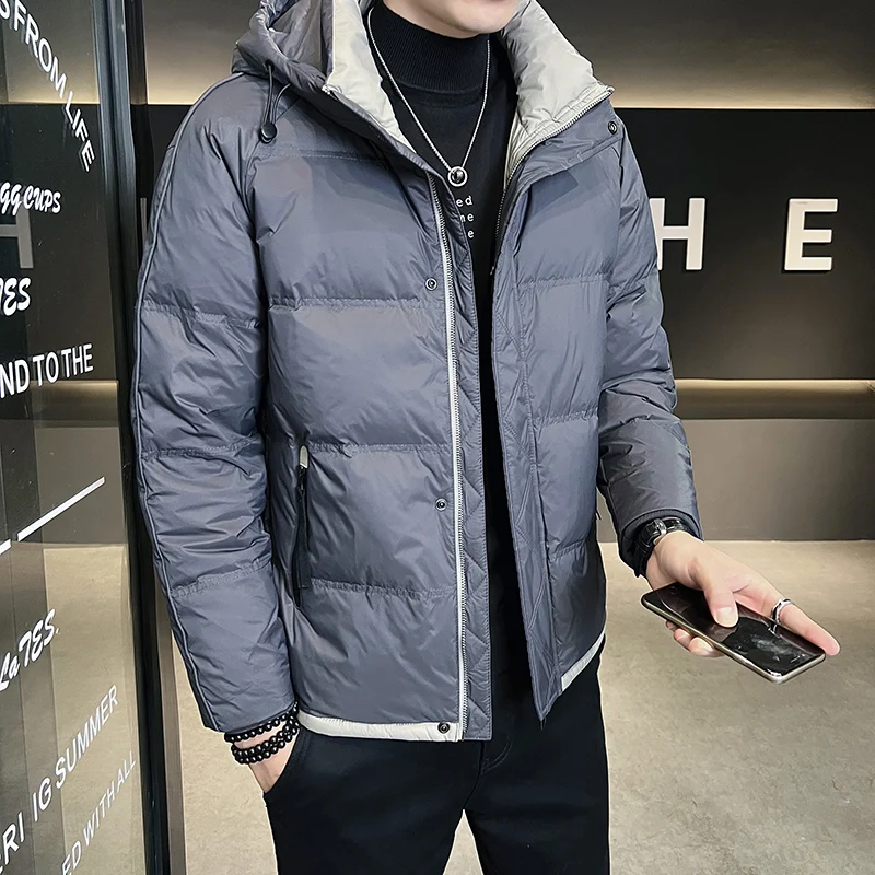 Causal 2023 Autumn Winter Men's Hooded White Duck Down Jacket Solid Warm Puffer Coat Outwear Plus Size L-5XL Thick Parka Clothes
