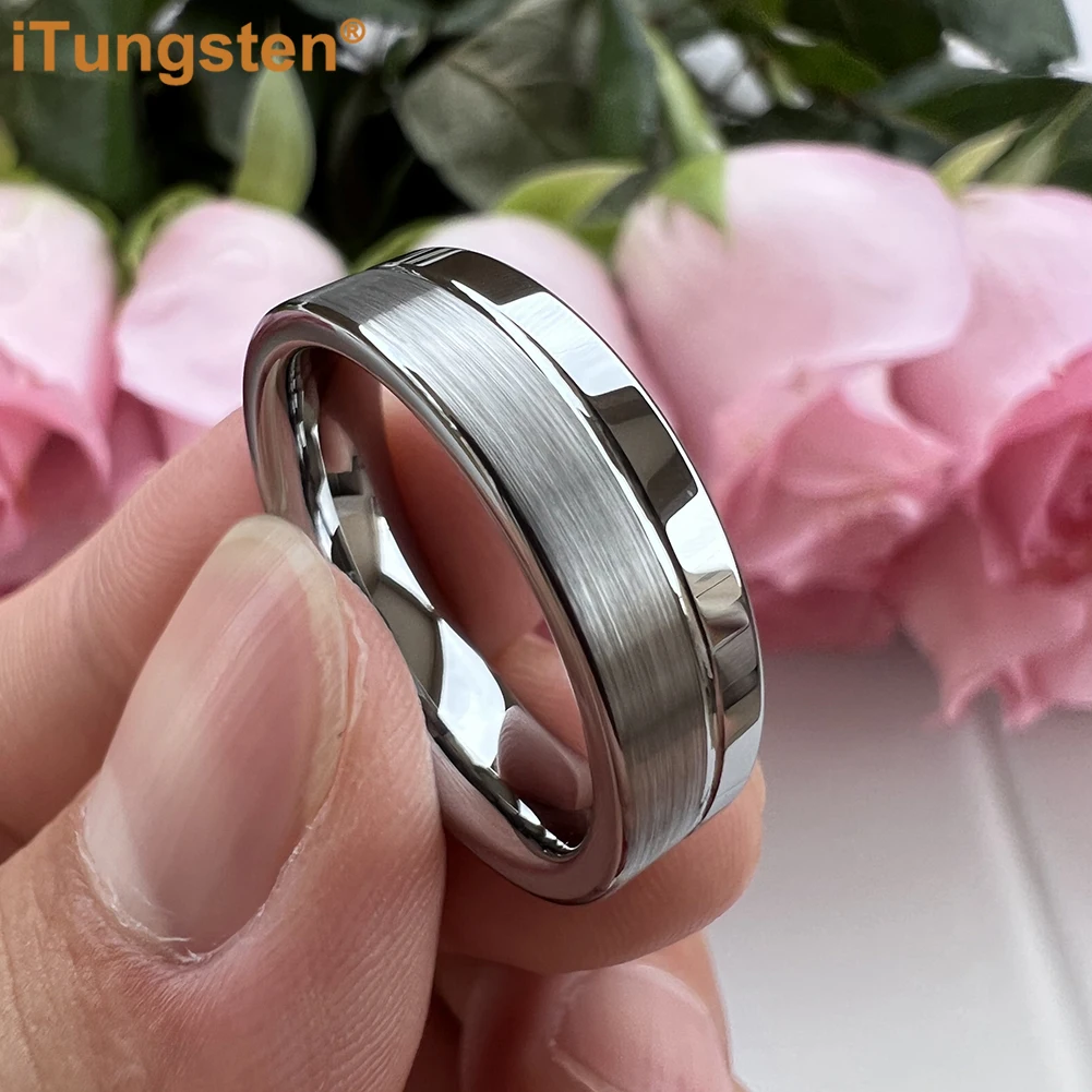 iTungsten Dropshipping 6mm 8mm Men Women Ring Tungsten Wedding Band Classic Jewelry Offset Groove Polished Brushed Finish