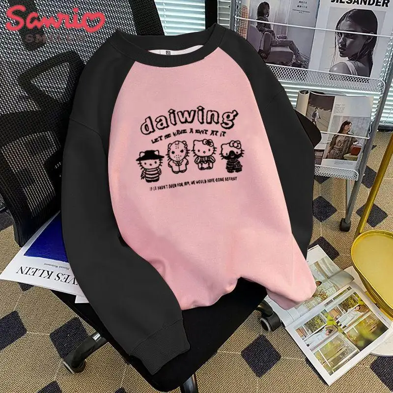 

Sanrio, Hello Kitty хлопковый свитер с круглым вырезом; Повседневный спортивный топ с рисунком; Милая Свободная куртка для улицы; Осенние толстовки с капюшоном в стиле аниме; Подарок для девочек