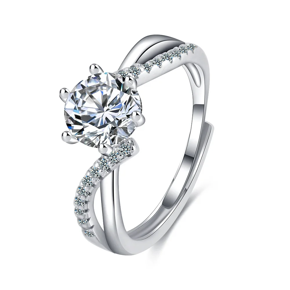 thumbnail image 1 of Anillo de plata de ley 925 con circonitas brillantes, ajustable, sencillo, de moda, exquisito, para mujer, accesorios de joyería, regalo para fiesta de boda, 1 of 5