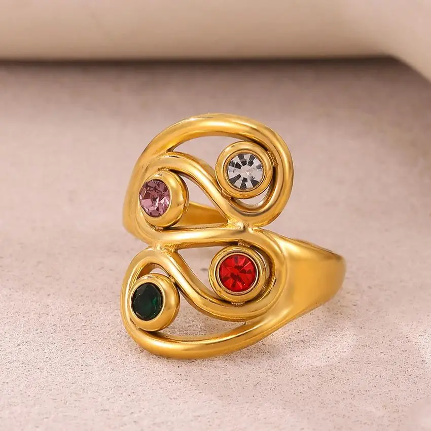 Colorful Zircon Geometric Rings for Women