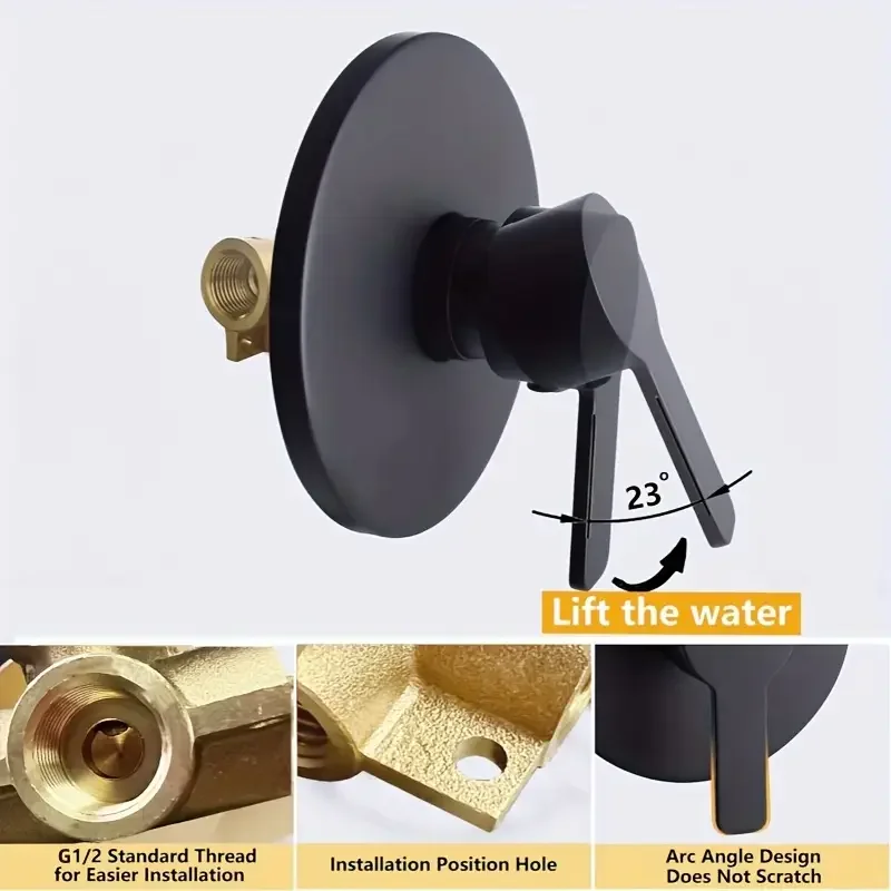 Elegant Black Wall-Mounted Dual Function Shower Faucet with "H" and "C" Labels - Classic Style, Copper Material,