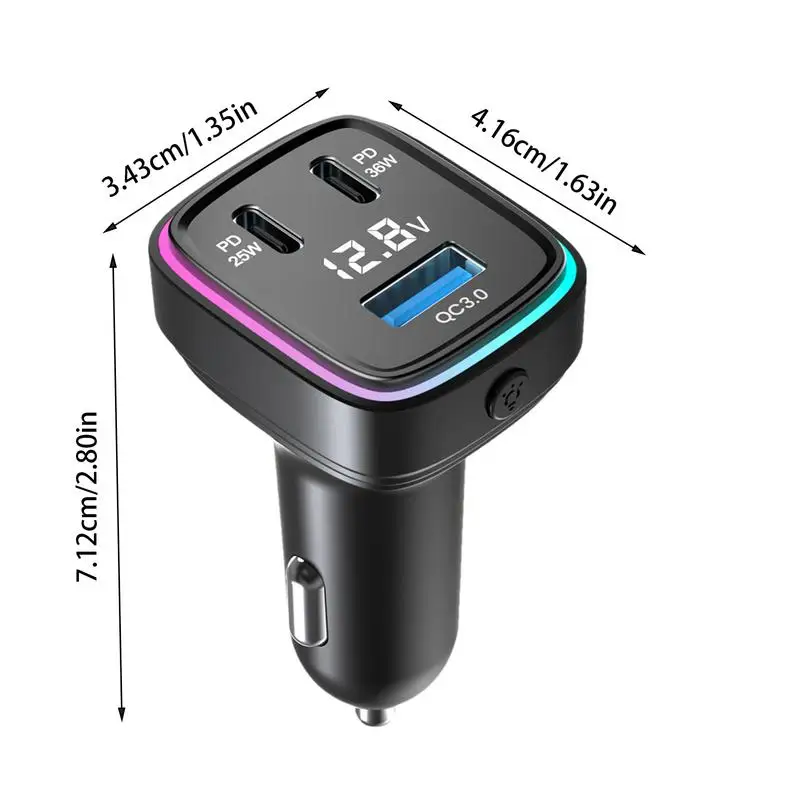 Caricabatterie per Auto con Adattatore USB C, Ricarica Rapida, 3 Porte, con Indicatore di Tensione - immagine 6