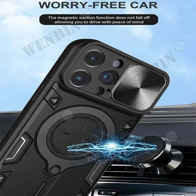 Hülle für iPhone 16 15 14 13 12 11 Pro Max Plus 8 7 Plus Magnetische drehbare Schiebekamera 360 Grad drehbare Kickstand Hülle_voghion.com