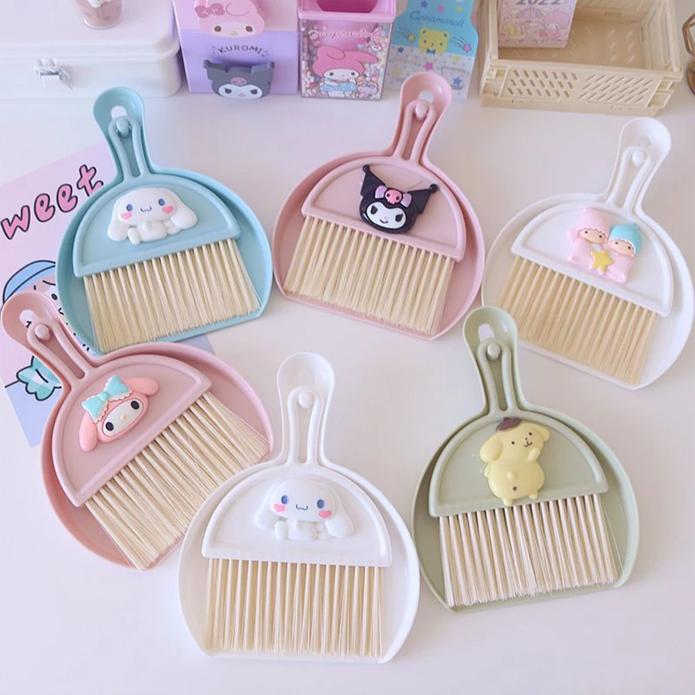 

Kawaii Anime Mymelody Cinnamoroll Girl Desktop Broom Dustpan Set Desk Desk Hygiene Household Cleaning Mini Delicate Small Brush