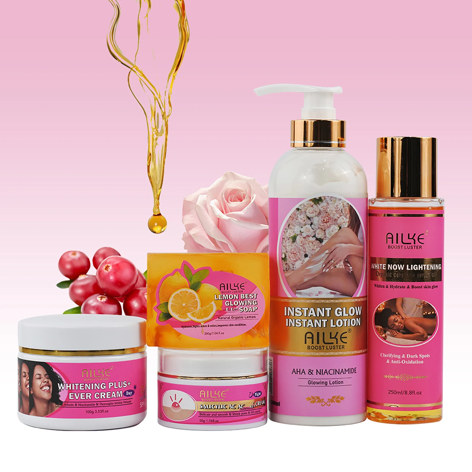 AILKE Natural Skin Cleansing Set, Cleanses Darkness, Stains, Moisturizes, Lightening, Smooth, Improve Rough and Dry Skin