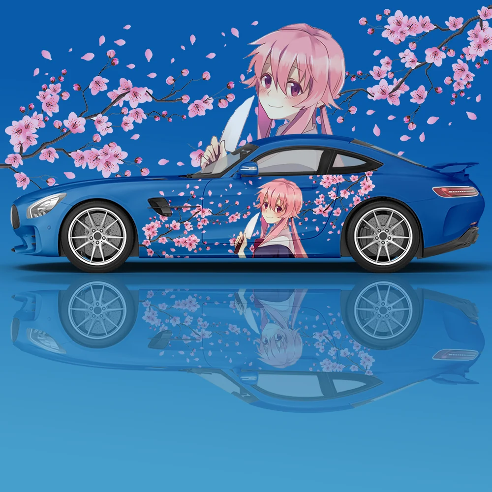

Yuno Gasai аниме автомобильные наклейки боковая графика аксессуары для модификации автомобиля болевые гонки упаковка наклейки декоративные наклейки