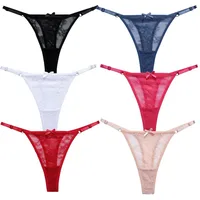 Culotte transparente en dentelle et résille, string fin taille basse avec nœud floral, lingerie féminine, cadeaux 5