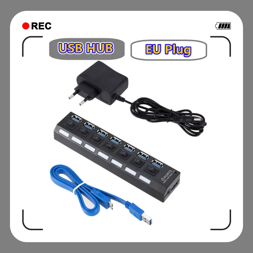 High-Speed USB 3.0 Hub with Multiple Ports and Power Adapter - Ideal