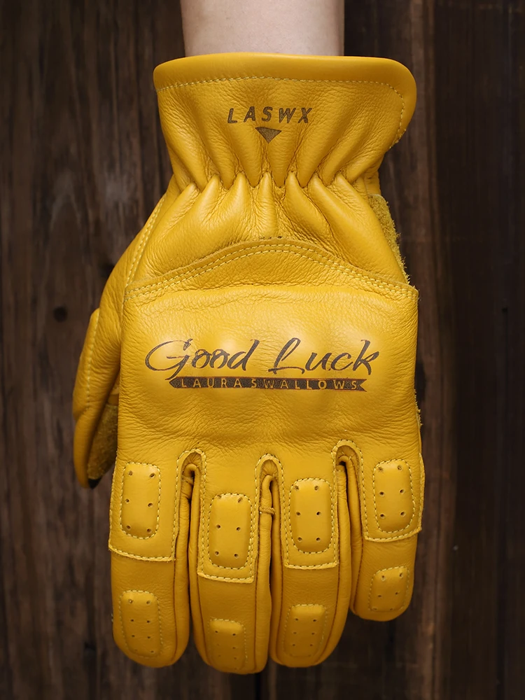 

Fall/winter leather motorcycle motorcycle gloves men's knight electric car retro touch screen riding outdoor top layer cowhide