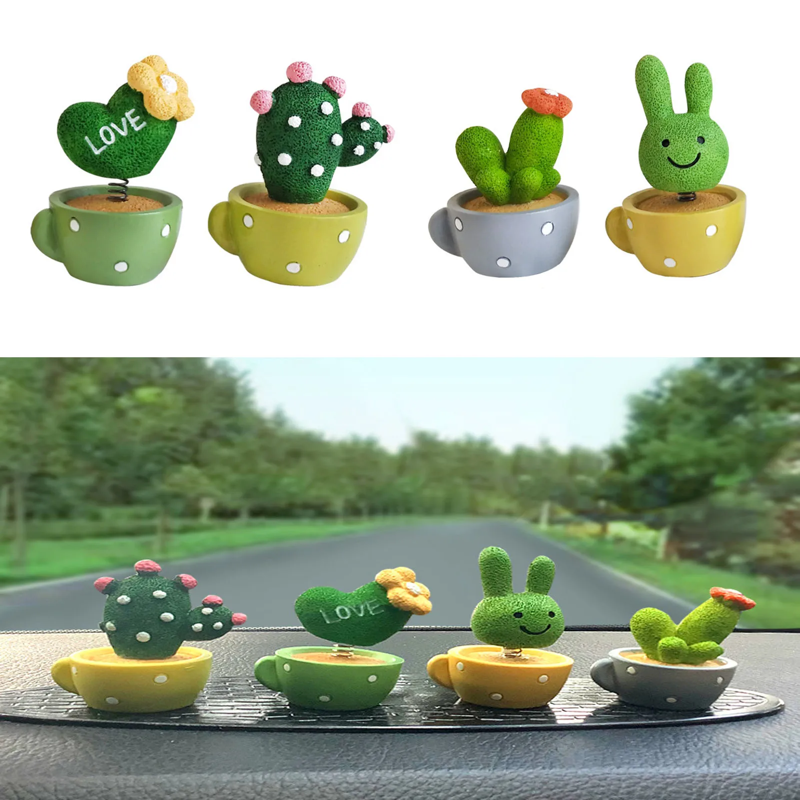 Tableau de bord de voiture en pot, ornement de printemps, tête secouée,  plante, Cactus, fleur, décoration d'intérieur pour voiture, maison, bureau  - AliExpress