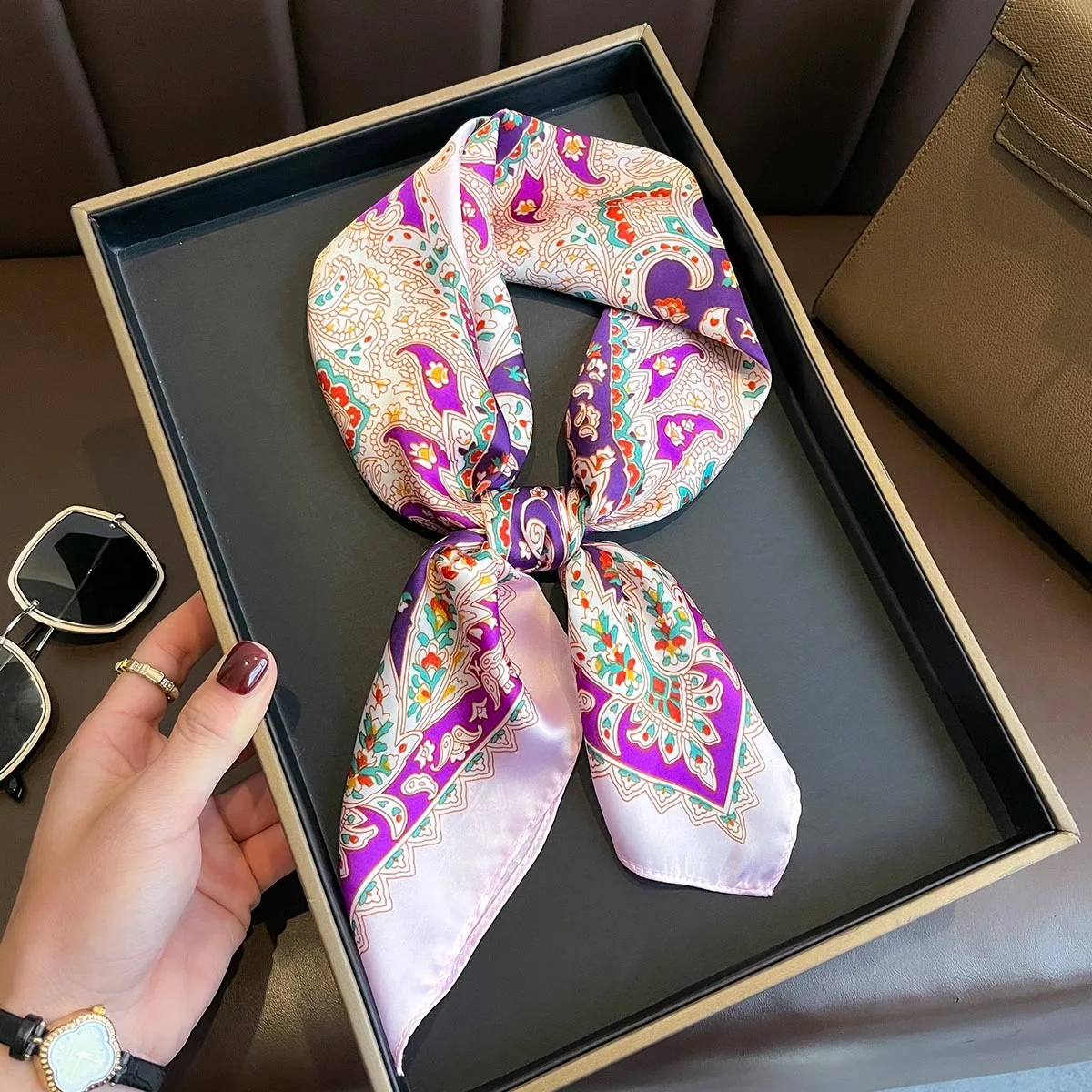 Yellow Lemon Print Square Silk Scarf - Fashionable Neck Tie & Decorative Neckerchief