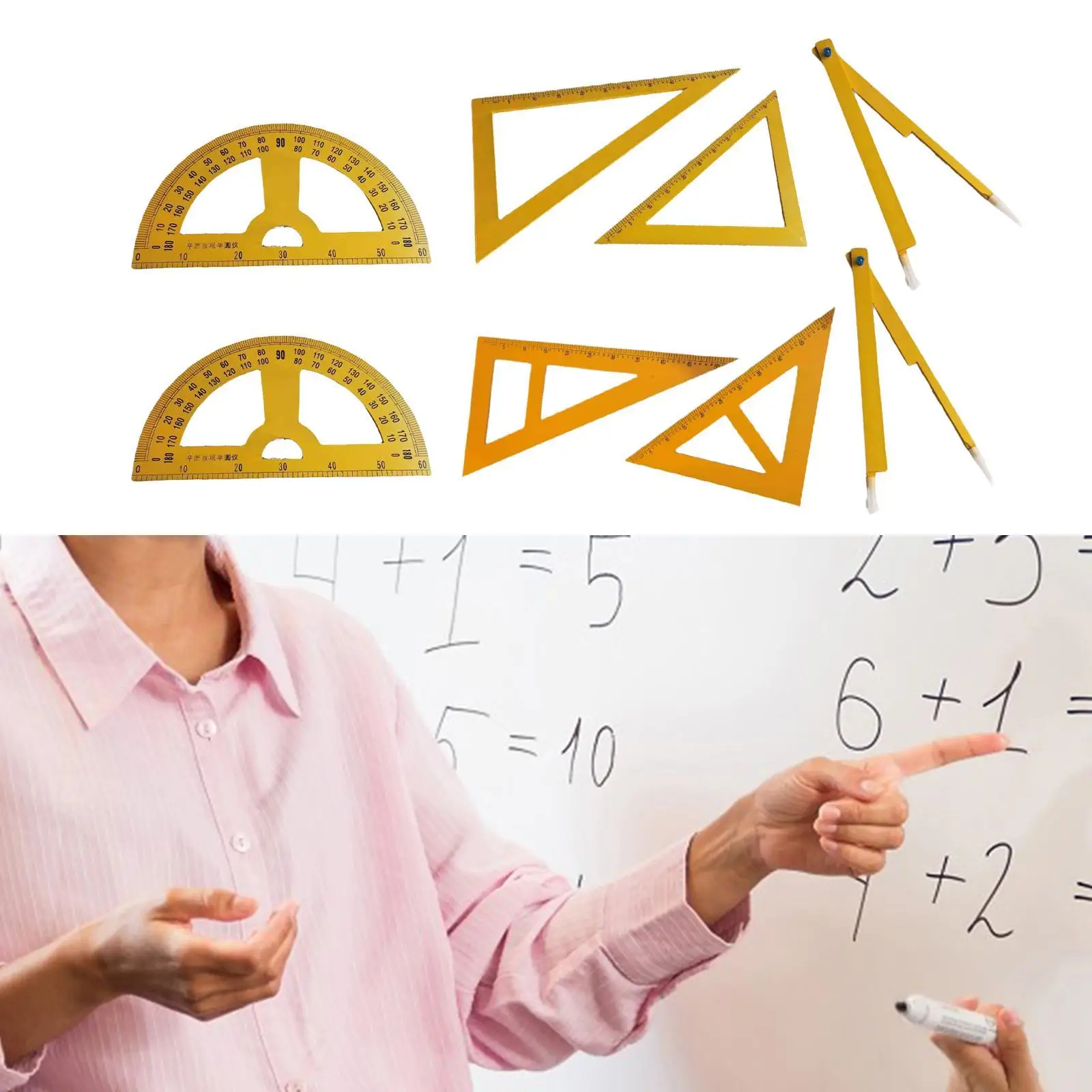 4 Pieces Whiteboard Geometry Tool Set,Multifunction Teaching Ruler,Drawing Math Geometry Tool