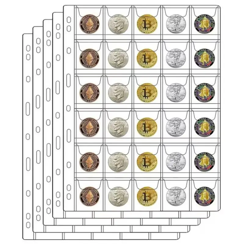 10팩 동전 앨범, 20/30/42 포켓, 동전 수집, 투명 PVC 페이지, 루즈리프 시스템으로 동전 보관 가능