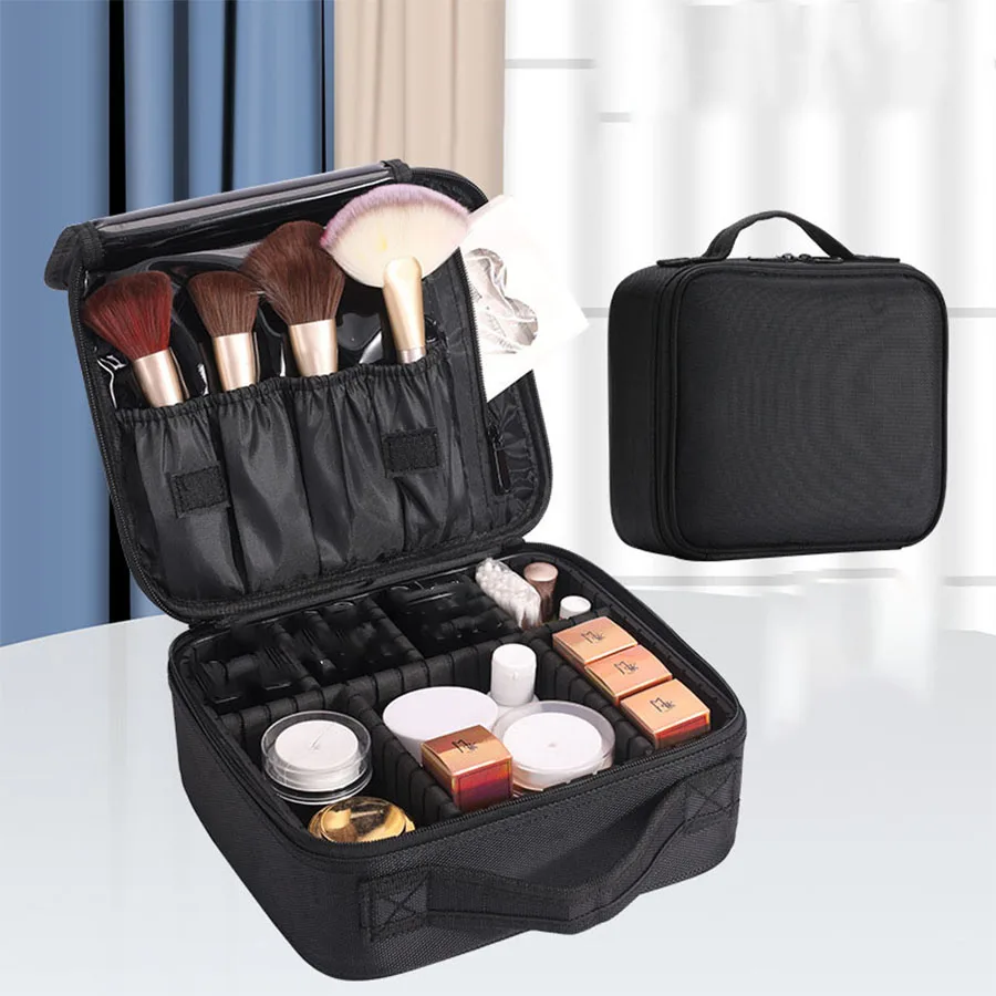 Portable travel cosmetic case with adjustable dividers, suitable for cosmetics, makeup brushes, toiletries, jewelry accessories 6