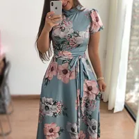 Robes Slim décontractées à manches longues pour femmes, col rond, imprimé floral, bretelles, longueur au sol, jupe longue, vêtements pour femmes 2