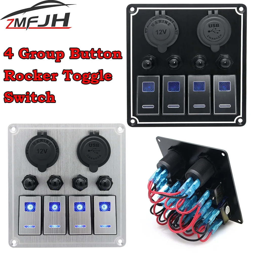 Doppia Ricarica Usb 4 Interruttori Di Controllo A Bilanciere A Levetta Pannello Interruttore 12 V ~ 24V Volt Protezione Da Sovraccarico Pannello Inter