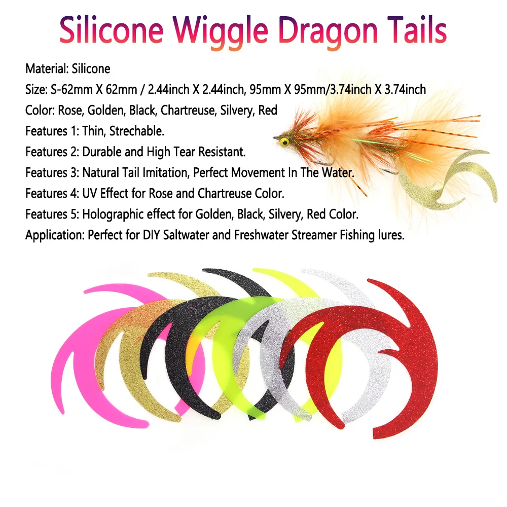 Bimoo 6pcs Fly Fishing Stimulator Silicone Wiggle Dragon Tails Fly