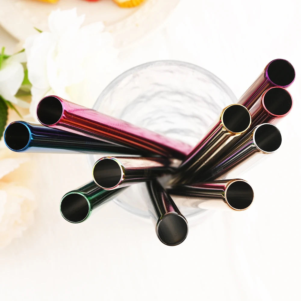 Colorful Reusable 304 Stainless Steel Drinking Straw Set with Case and Cleaning Brush