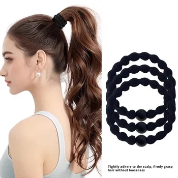 Elastici per capelli sportivi classici e minimalisti da 5/10 pezzi, confezione da 5 elastici con perline nere, fasce resistenti per code di cavallo, ideali per allenamenti