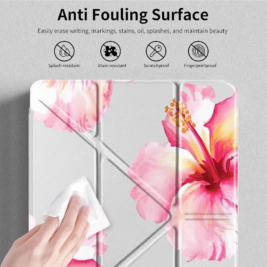 Creative Pink Floral Tablet Case with Pen Slot Cover