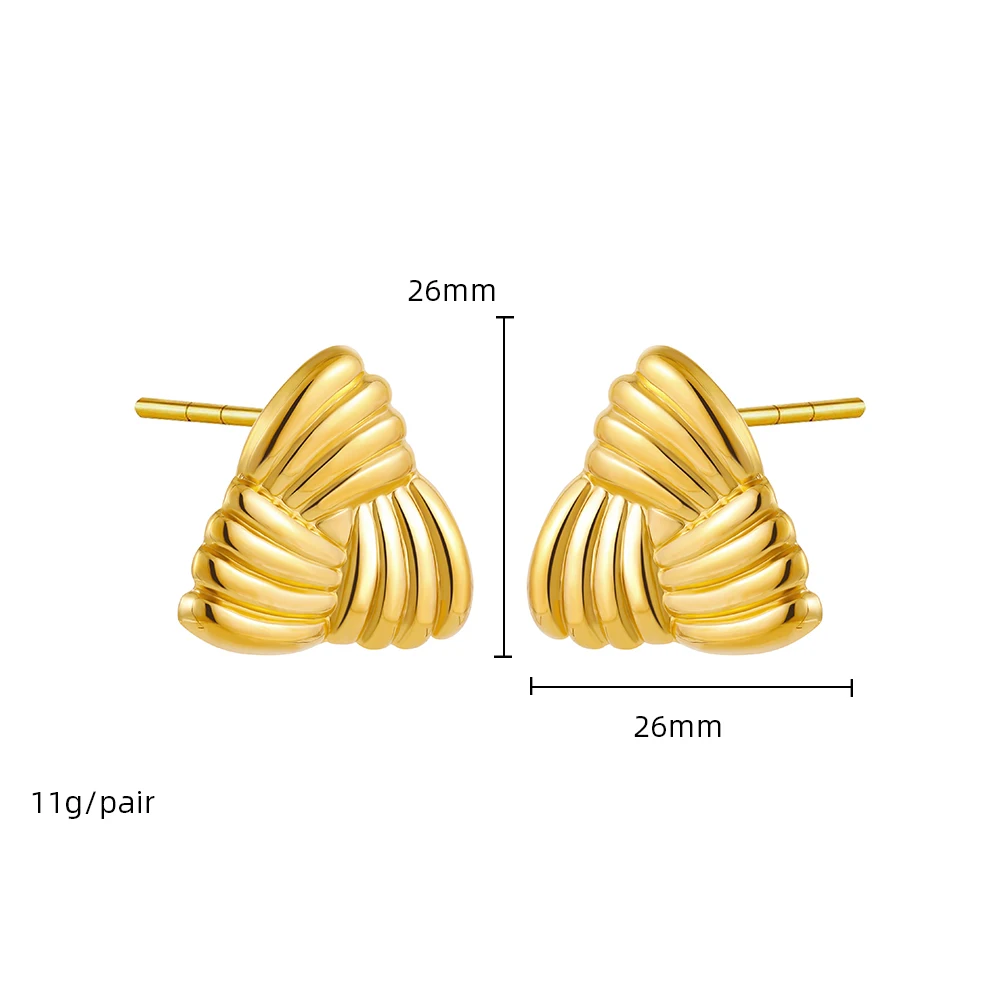 Vintage Stainless Steel Double Layer Striped Texture Stud Earrings for Women Statement Gold Plated Round Earrings Luxury Jewelry