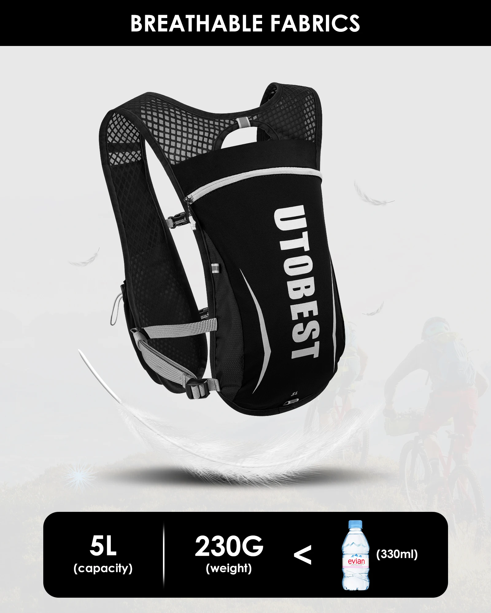 UTOBEST Trail Running Backpack 5L Ultra Lightweight Hydration Vest Breathable Functional Pack for Marathon Cycling Hiking 2