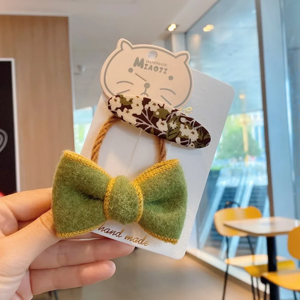 5Color Bow Elastic Hair Bands Dot Plaid Floral Print Hair Clips Korean Fashion Vintage Headwear Girl Kid Hair Accessories Coffee