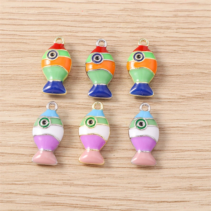 5 Stück 9 x 18 mm niedliche bunte Emaille-Fisch-Charms-Anhänger für Schmuckherstellung, Tropfen-Ohrringe, Halsketten, Armbänder, Zubehör, DIY-Geschenke