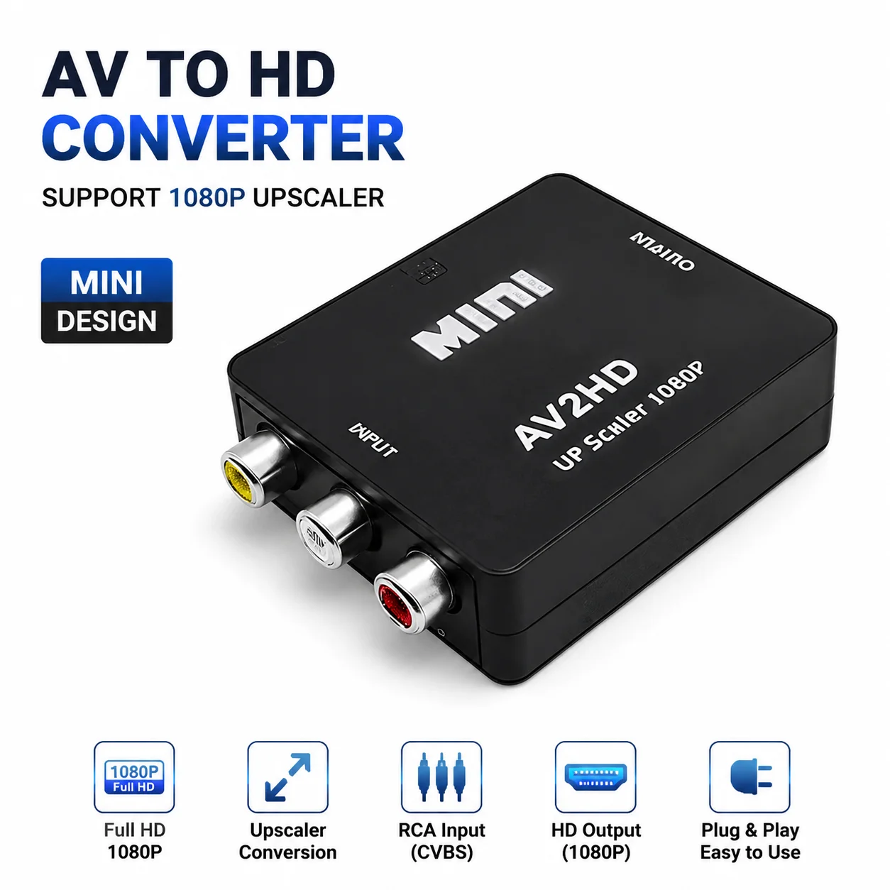 1080P RCA to HDMI Plug-and-Play Converter Adapter - Full HD Audio Video Solution