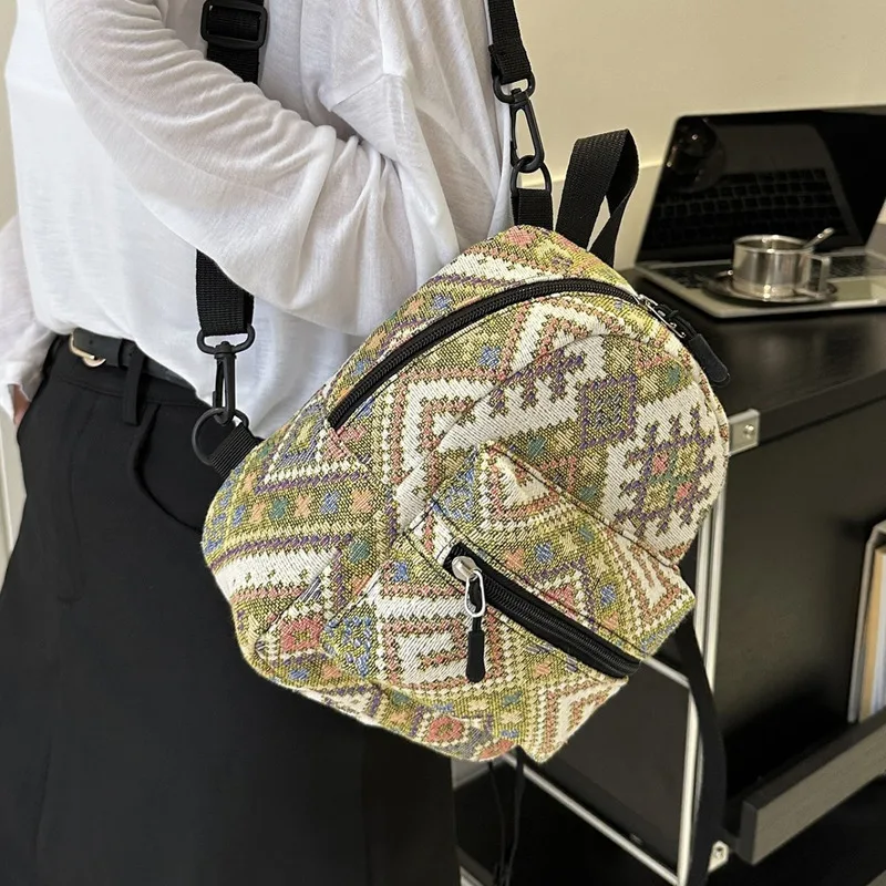 2024 Women's New Fashion Travel Bag New Ethnic Style Color Block Backpack Popular Design Mini Popular Mochila