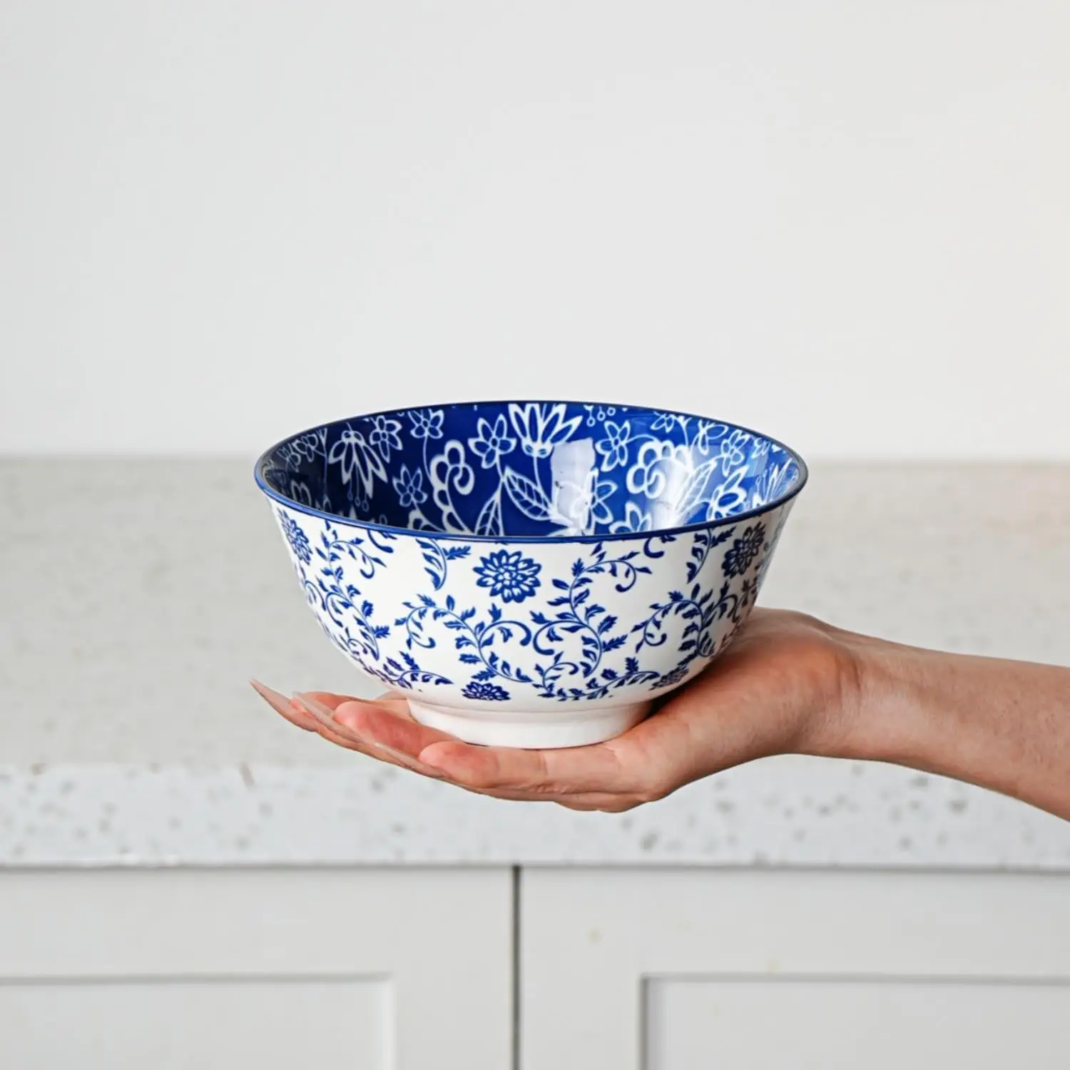 6‑Piece Ceramic Soup Bowls Set – 24 oz Deep Bowls for Cereal, Pasta & Salad, Vintage Blue 2