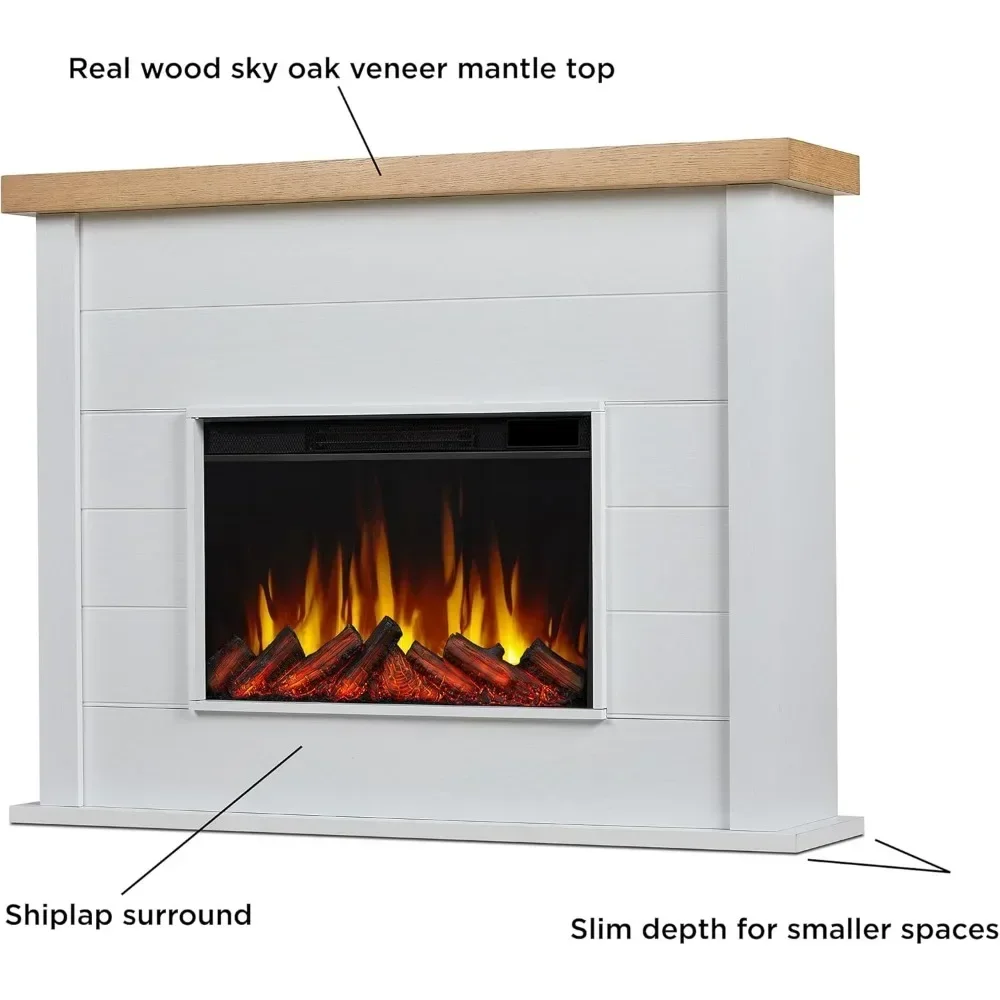 Marshall 49" Slim Electric Fireplace with Mantel for Living Room or Bedroom, Replaceable Fireplace Insert Heater, Realistic Log 3