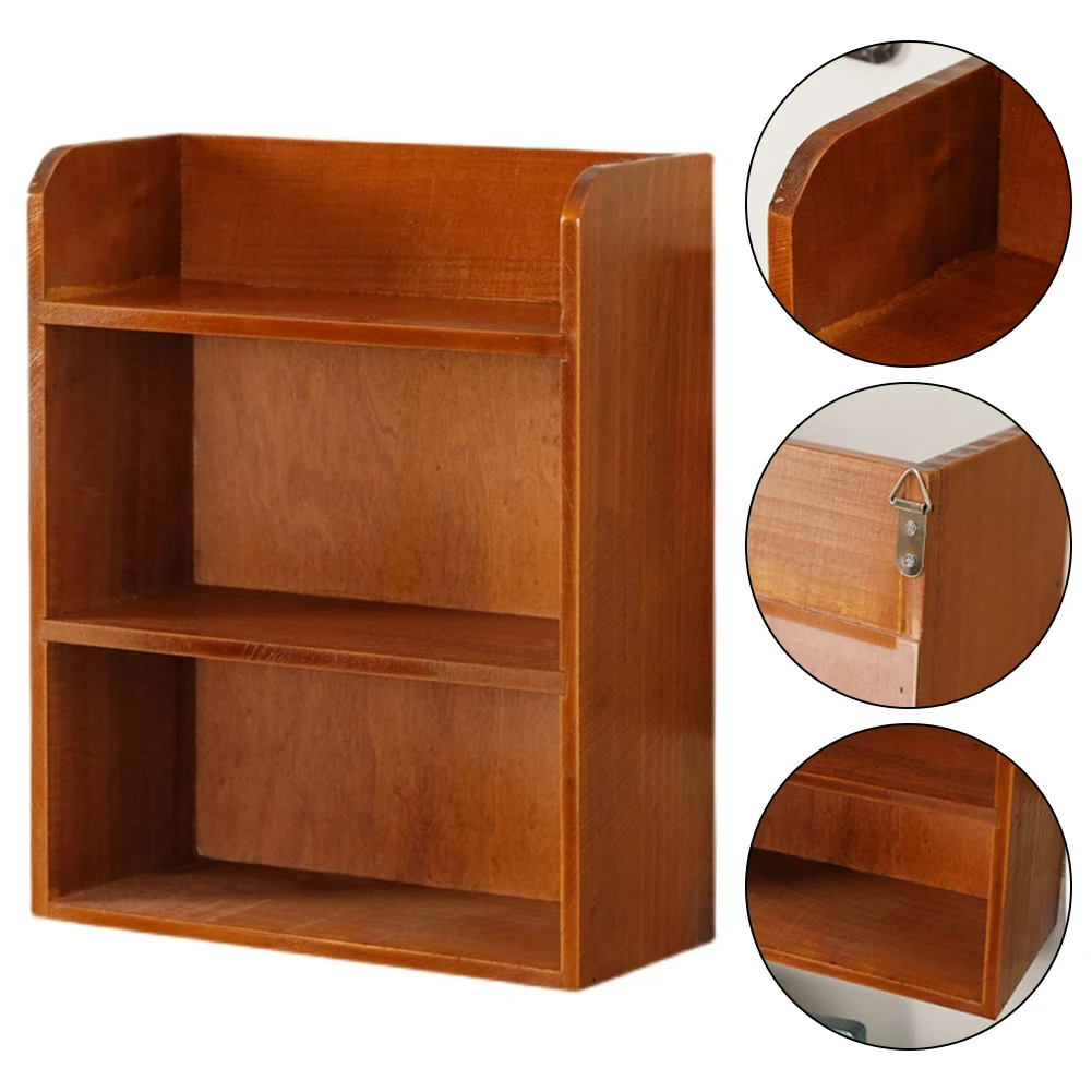 【Breeins】3-Tier Retro Tabletop Wooden Storage Rack with Two Metal Hooks