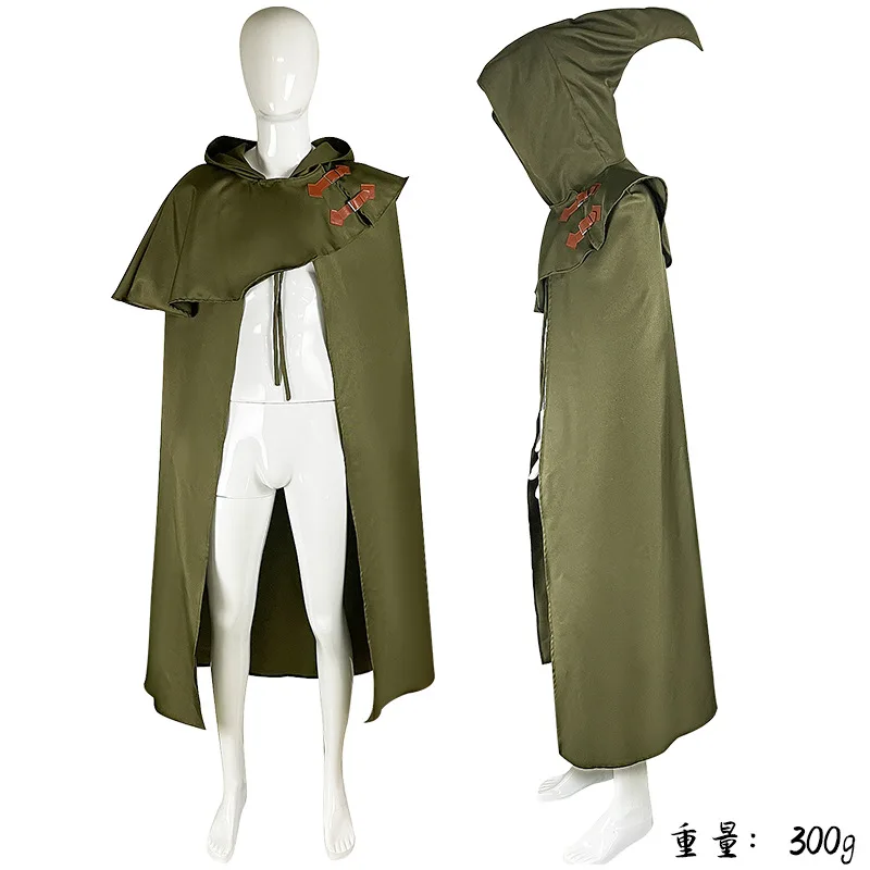 Elf Elven Wood Forest Costume Medieval Cloak Cape Coat Men Women Hood Point Hat Cowl With Wizard Robe Outfit Halloween For Adult
