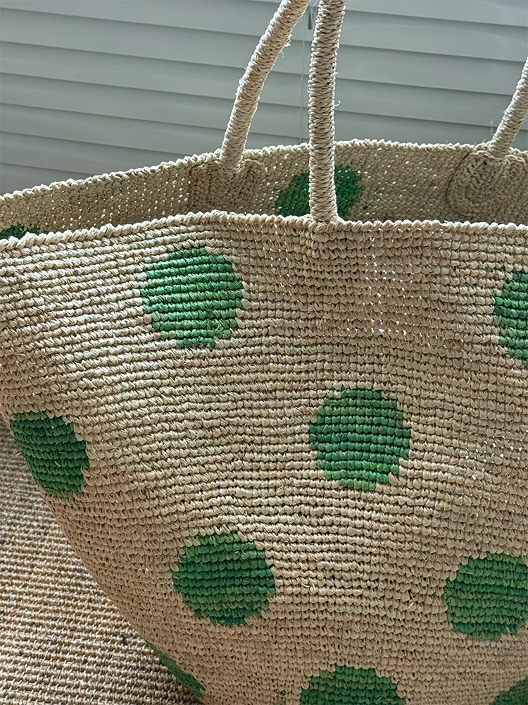 Natural Raffia Straw Tote Bag Large Capaci Casual Handbag Summer Beach Vacation Single Shoulder Handheld Bag for Women