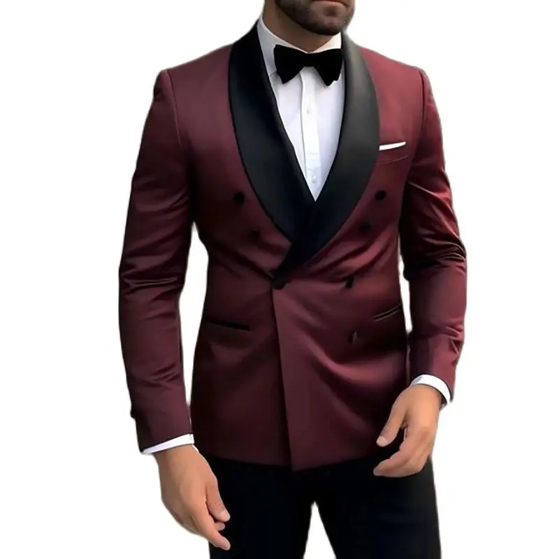 Men Double Breasted Shawl Lapel Suits Elegant Wedding Groomsmen 2 Piece Jacket Pants Full Sets Blazer