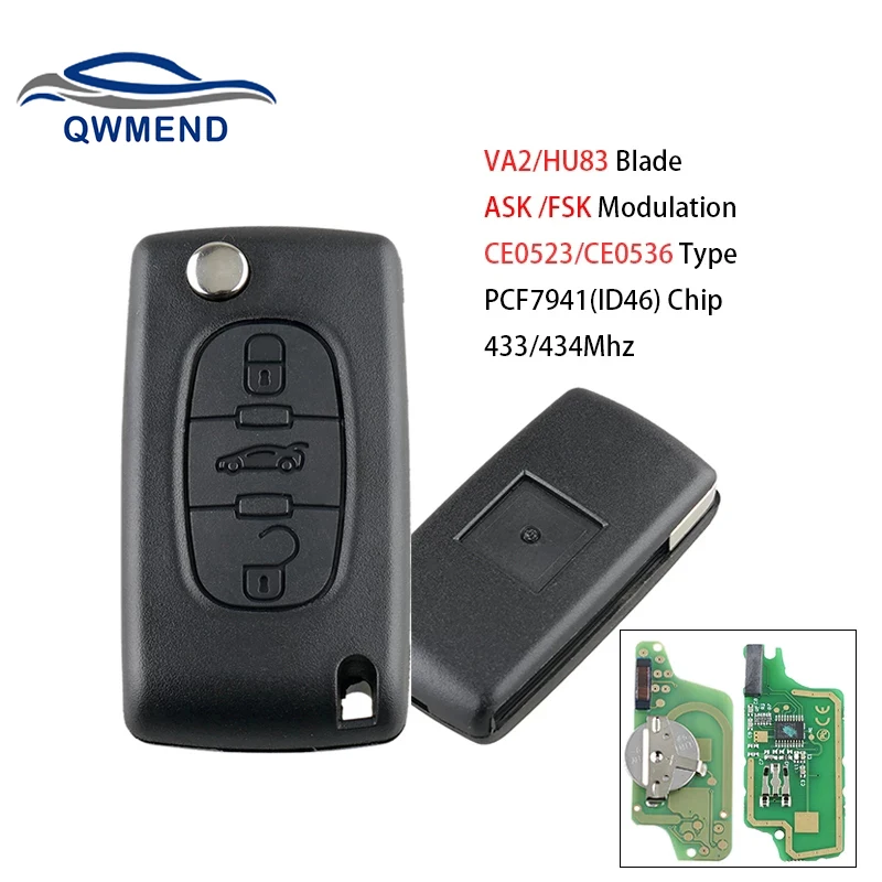 Умный Автомобильный ключ QWMEND 3BUT для Peugeot 207 307 208 308 408 2005-2011 ID46/PCF7941 чип 433 МГц ASK/FSK