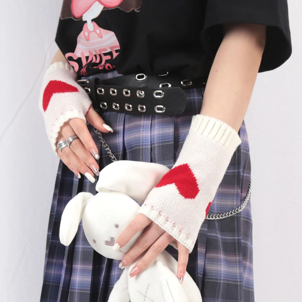 Y2K Fashion Knitted Half Finger Gloves Women's Soft Winter Warm Mittens for Girl Sleeves Lolita Style Goth Fingerless Gloves