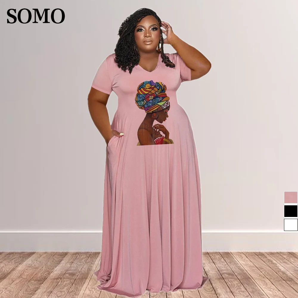 

Casual Dresses for Plus Size Women Clothing Fashion Printed Long Dress Maxi Ladies Elegant Pleated Wholesale Dropshipping