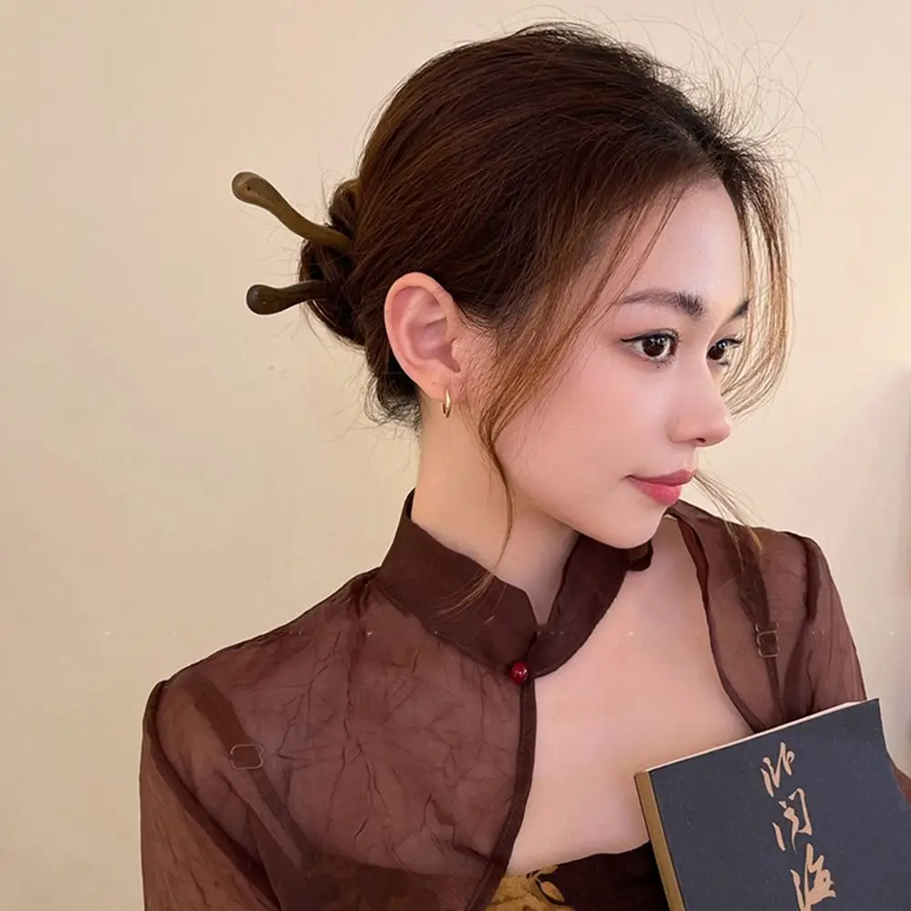 Chinese Style Elegant Wood Hair Stick For Women Girl Hairpins Simple Hair Fork Vintage Hanfu Cheongsam Headwear Hair Accessories