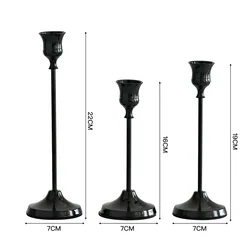 Elegant Vintage Metal Tabletop Candle Holder Trio for Romantic and Classy Decor (Black)